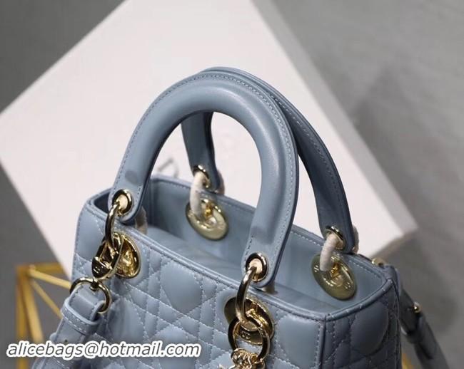 Discount Fashion Dior lucky badges Original sheepskin Tote Bag A88035 sky blue