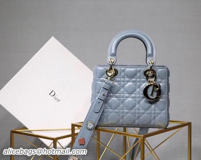 Discount Fashion Dior lucky badges Original sheepskin Tote Bag A88035 sky blue