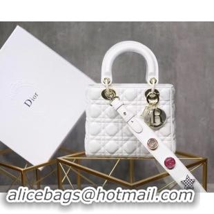 Inexpensive Dior lucky badges Original sheepskin Tote Bag A88035 white