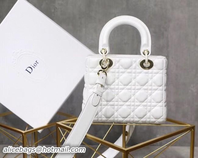 Inexpensive Dior lucky badges Original sheepskin Tote Bag A88035 white