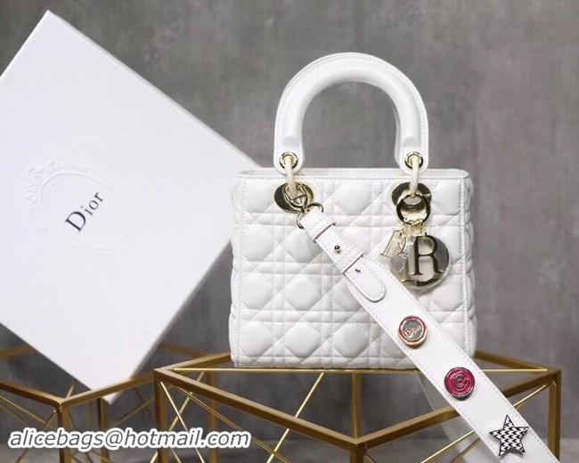 Inexpensive Dior lucky badges Original sheepskin Tote Bag A88035 white