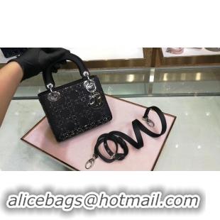 New Release Creation Dior Lady Original Silk Satin-Encrusted Satchel Bag 2369 Black