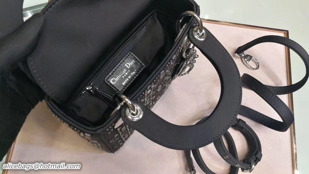 New Release Creation Dior Lady Original Silk Satin-Encrusted Satchel Bag 2369 Black