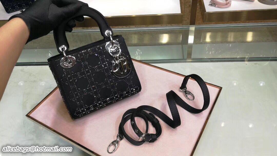 New Release Creation Dior Lady Original Silk Satin-Encrusted Satchel Bag 2369 Black