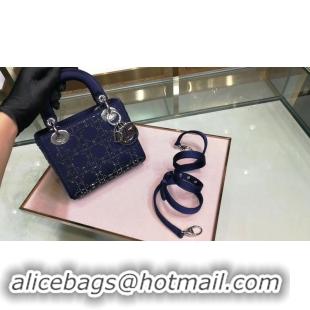 Purchase Dior Lady Original Silk Satin-Encrusted Satchel Bag 2369 Navy