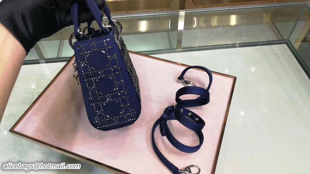 Purchase Dior Lady Original Silk Satin-Encrusted Satchel Bag 2369 Navy