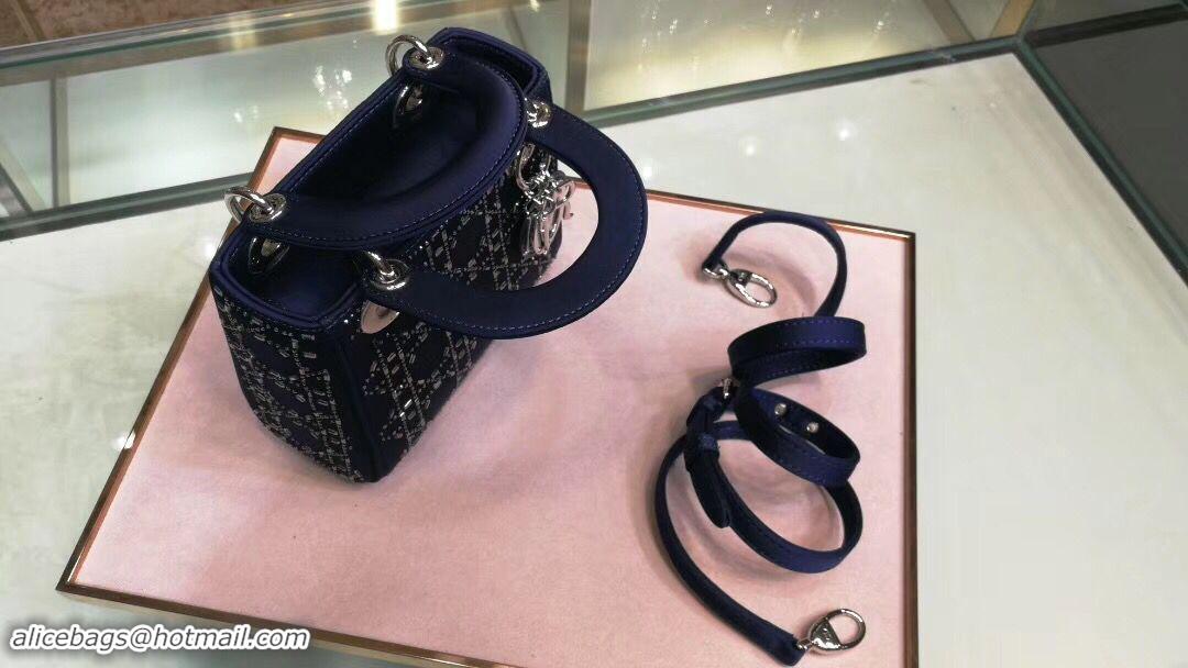 Purchase Dior Lady Original Silk Satin-Encrusted Satchel Bag 2369 Navy