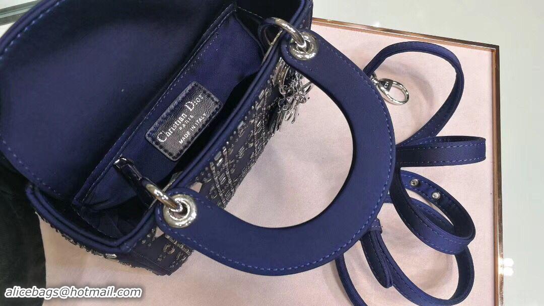 Purchase Dior Lady Original Silk Satin-Encrusted Satchel Bag 2369 Navy