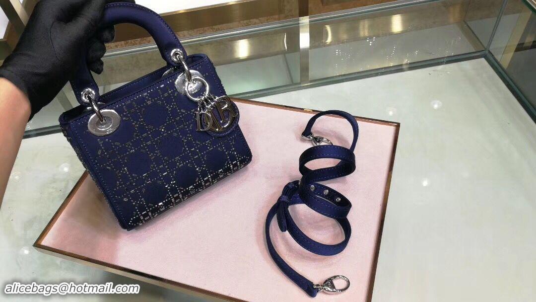 Purchase Dior Lady Original Silk Satin-Encrusted Satchel Bag 2369 Navy