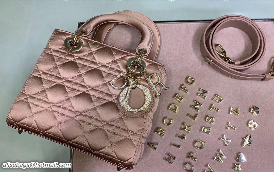 Recommended Dior Lady Original Silk Pink Bag 2369 Diamond Gold