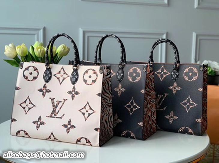 Louis Vuitton Monogram Canvas Leopard Print Onthego Tote Bag M44674 Black/White 2019