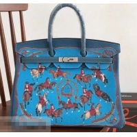 Stylish Hermes Birkin 35 Bag in Print Leather 630119 Blue