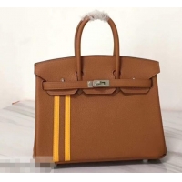 Discount Hermes red Striped Birkin 25 Bag in original togo Leather 630130 Brown