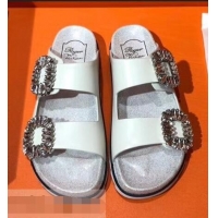 Buy Promotion Roger Vivier Slidy Viv' Strass Buckle Sandals R8423 Off White 2018