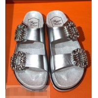 Imitation Roger Vivier Slidy Viv' Strass Buckle Sandals R8423 Silver 2018