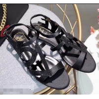 Low Price Roger Vivier Crystal Silk Flat Sandals R8521 Black 2018