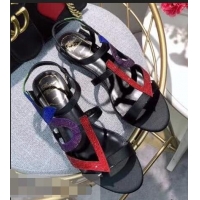 Buy Design Popular Roger Vivier Crystal Silk Flat Sandals R8521 Black/Multicolor 2018