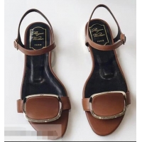 Cheapest Roger Vivier Chips West Buckle Sandals R8507 Brown 2018