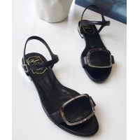 Top Quality Roger Vivier Chips West Buckle Sandals R8507 Black 2018