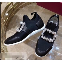 Buy Trendy Roger Vivier Sporty Viv' Flower Strass Rivets Buckle Sneakers R8403 Black 2018