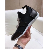 Buy Trendy Roger Vivier Sporty Viv' Flower Strass Rivets Buckle Sneakers R8403 Black 2018