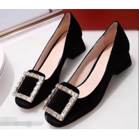 Imitation Roger Vivier Velvet Heel 4.5cm Très Vivier Strass Buckle Pumps R8601 Black 2018