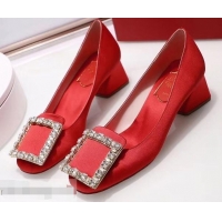 Discount Roger Vivier Velvet Heel 4.5cm Très Vivier Strass Buckle Pumps R8601 Red 2018