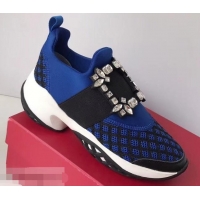 Low Price Roger Vivier Viv' Run Sneakers R9705 Blue Strass Buckle 2019