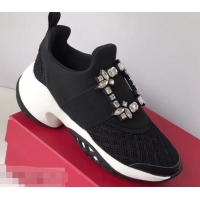 New Design Roger Vivier Viv' Run Sneakers R9705 Black Strass Buckle 2019