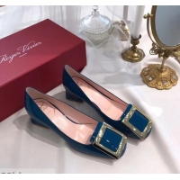 Cheap Grade Roger Vivier Heel 4.5cm Calfskin Metal Buckle Pumps R8998 Blue 2019