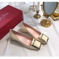 Buy Discount Roger Vivier Heel 4.5cm Patent Leather Metal Buckle Pumps R8903 White 2019