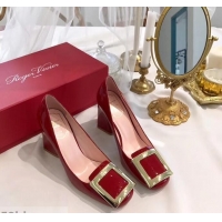 Good Quality Roger Vivier Heel 8.5cm Patent Leather metal Buckle Pumps R8904 Red 2019