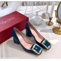 Discount Roger Vivier Heel 8.5cm Patent Leather metal Buckle Pumps R8904 Blue 2019