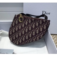 Unique Style Dior Oblique Jacquard Canvas Saddle Zipped Clutch Bag 170206 Burgundy 2019