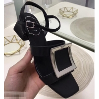 Original Cheap Roger Vivier Metal Buckle Bikiviv' Heel Sandals R9504 Black