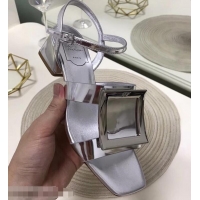 Inexpensive Roger Vivier Metal Buckle Bikiviv' Heel Sandals R9504 Silver