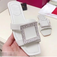 Good Quality Roger Vivier Strass Buckle Bikiviv' Flat Mules R9513 White