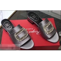 Buy Bulk Roger Vivier Heel 3.5cm Rabat Strass Buckle Mules R9532 Satin Gray