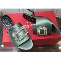 Hot Sell Roger Vivier Heel 3.5cm Rabat Strass Buckle Mules R9532 Pale Green