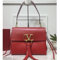 Fashion Valentino Smooth Calfskin Medium VRing Shoulder Bag 181683 Red 2019