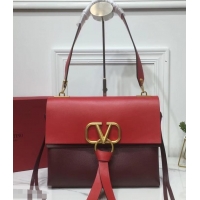 Colorful Valentino Smooth Calfskin Medium VRing Shoulder Bag 181683 Red/Burgundy 2019