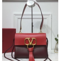 Elegant Valentino Smooth Calfskin Small VRing Shoulder Bag 181685 Red/Burgundy 2019