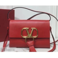 Luxury Valentino Smooth Calfskin Small VRing Crossbody Bag 181688 Red 2019