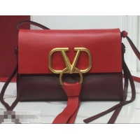 Best Price Valentino Smooth Calfskin Small VRing Crossbody Bag 181688 Red/Burgundy 2019