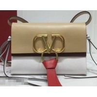 Good Product Valentino Smooth Calfskin Small VRing Crossbody Bag 181688 Beige/White 2019