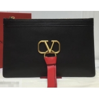 Fashion Valentino Calfskin VLOGO Pouch Clutch Bag 181690 Black 2019