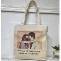 Luxury Valentino Canvas Shopper Tote Bag You'll never know unless you try Print in Collaboration with Izumi Miyazaki 181