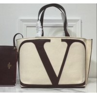 Best Quality Valentino Canvas VLOGO Escape Shopper Tote Bag 181628 Creamy/Burgundy 2019