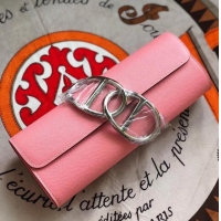 Stylish hermes egee clutch in original epsom leather pink with silver hardware H945105