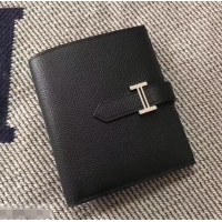 Top Design HERMES BEARN SHORT WALLET IN ORIGINAL EPSOM LEATHER H945116 Black